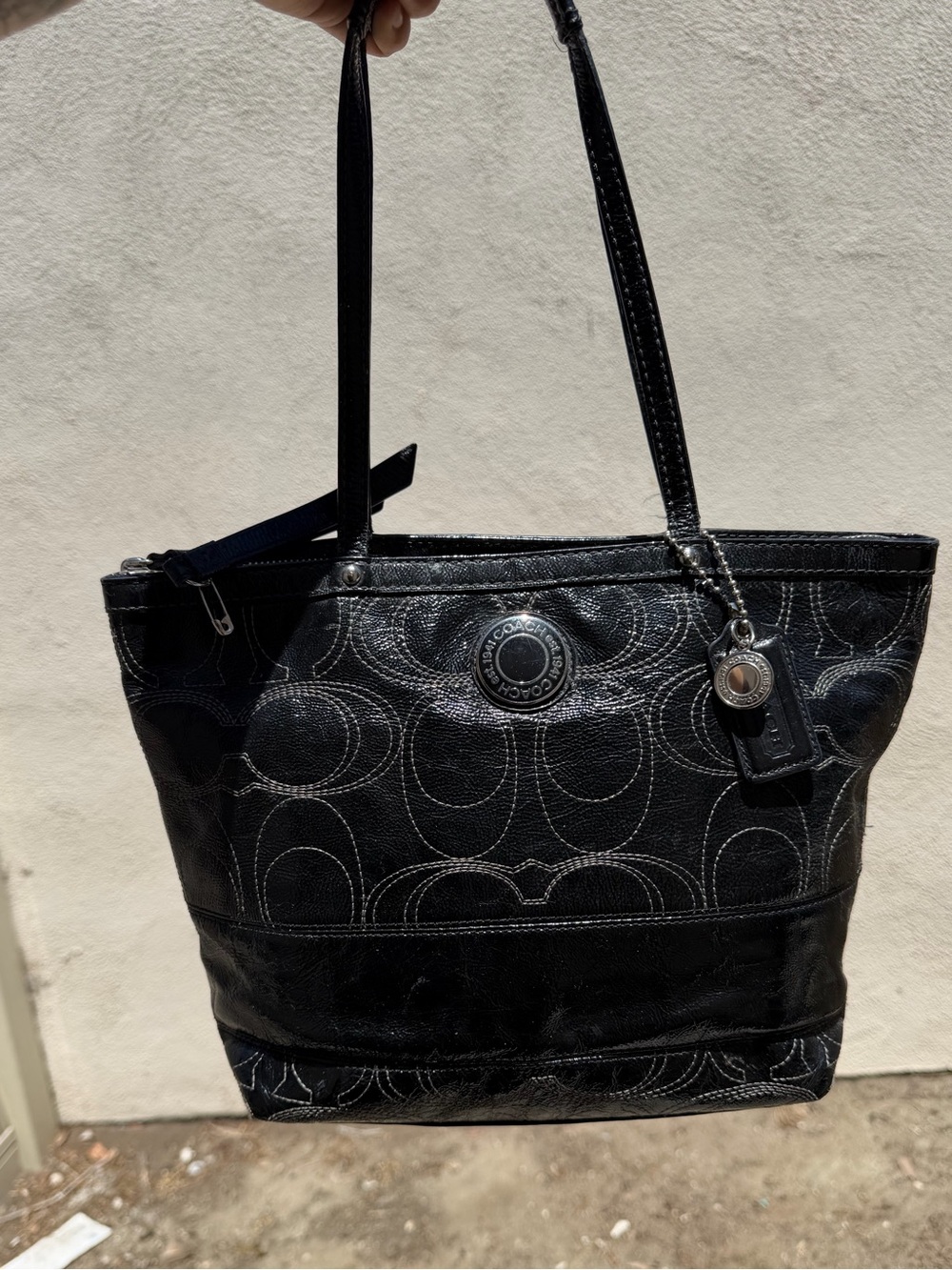 Coach Black stitch Signature Canvas and Leather Tote